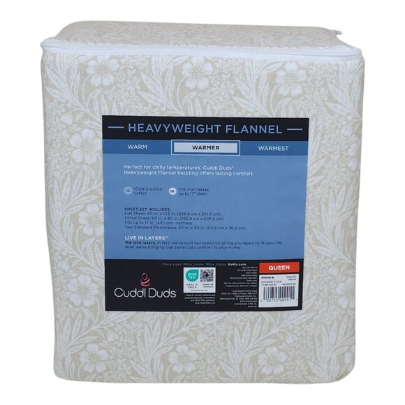 Cuddl Duds Heavyweight Flannel Queen Sheet Set Warmer Brushed Cotton Floral - Picture 2 of 7